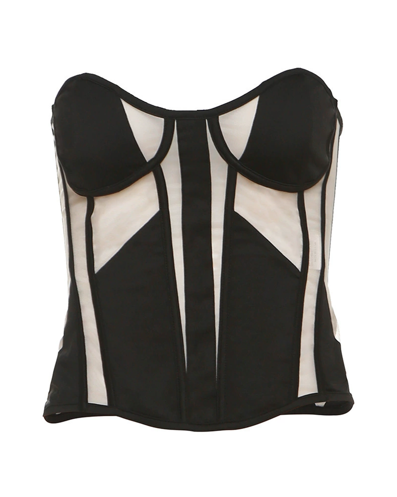 Sheer Mesh Bra See-Through Cool Strappy Fishbone Corset