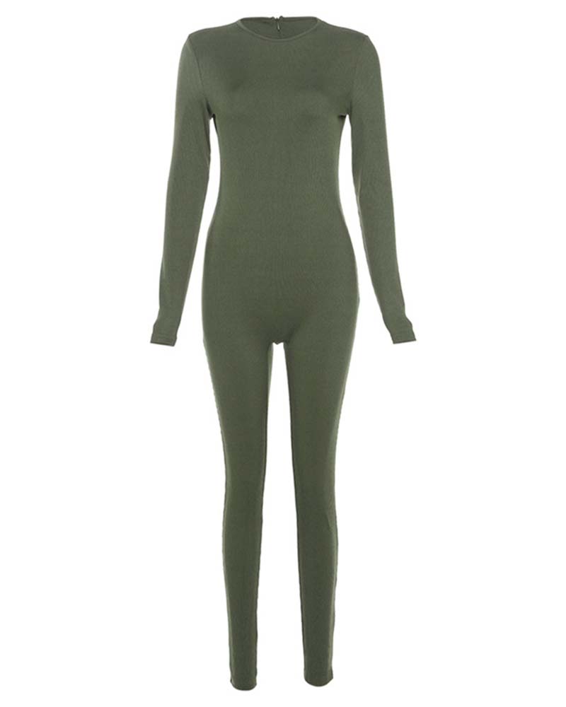 Solid Skinny Crew Neck Jumpsuit