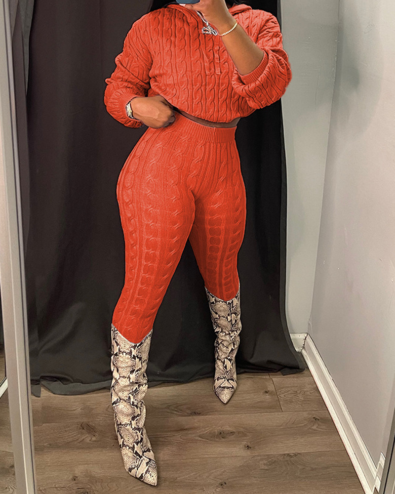 Casual Textured Long-Sleeved Knit Set