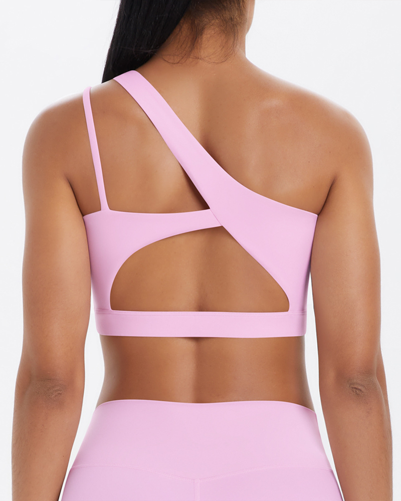 Asymmetrical One-Shoulder Backless Sports Bra-Curvy-Faja