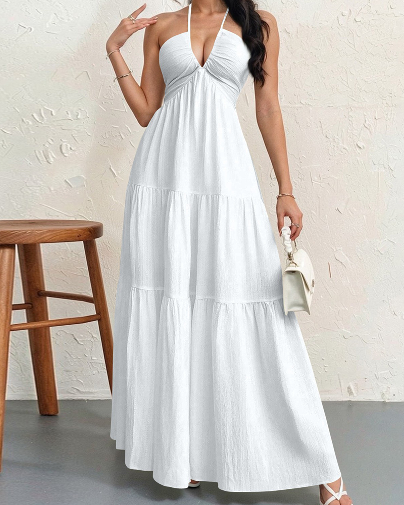 Halter Neck Backless Tie-Up Maxi Dress