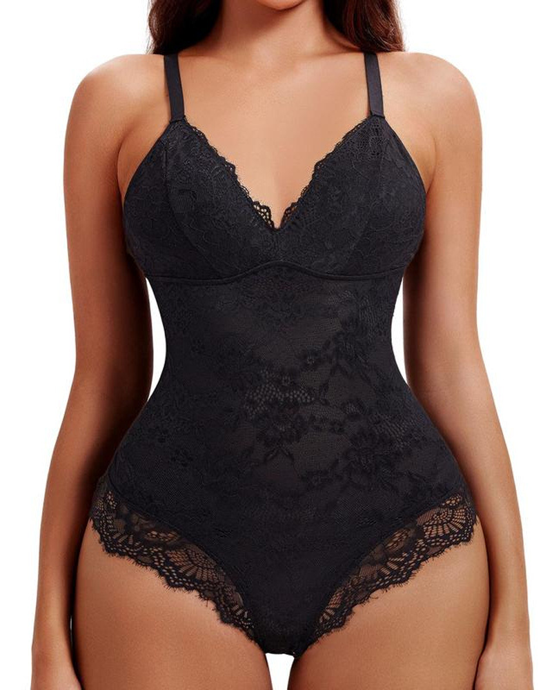 Lace Tummy Control Bodysuit-Curvy-Faja
