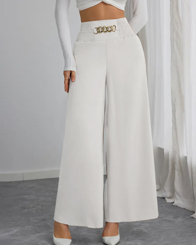 High Waist Slim Fit Wide Leg Pants-Curvy-Faja