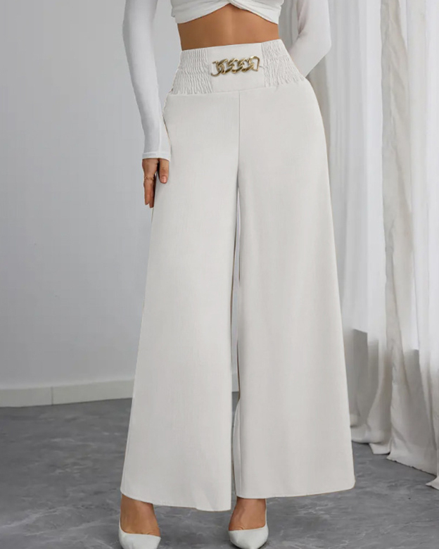 High Waist Slim Fit Wide Leg Pants-Curvy-Faja