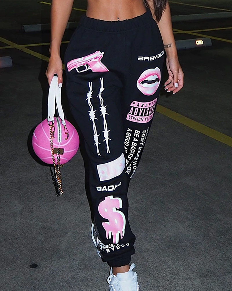 Fashion Printed Sports Casual Pants-Curvy-Faja