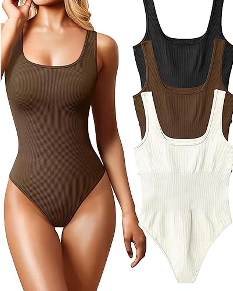 Women's Bodysuits Sexy Ribbed Square Neck Sleeveless Tank Tops Bodysuits