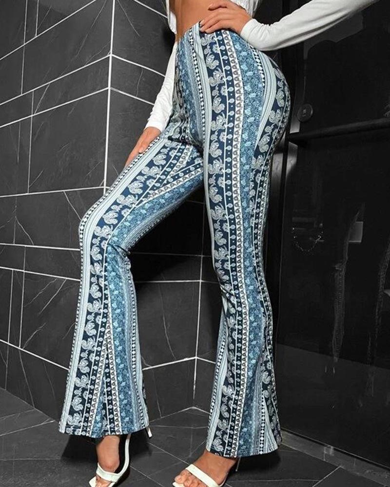 Vintage Print Flares With Tight Wrap Hips