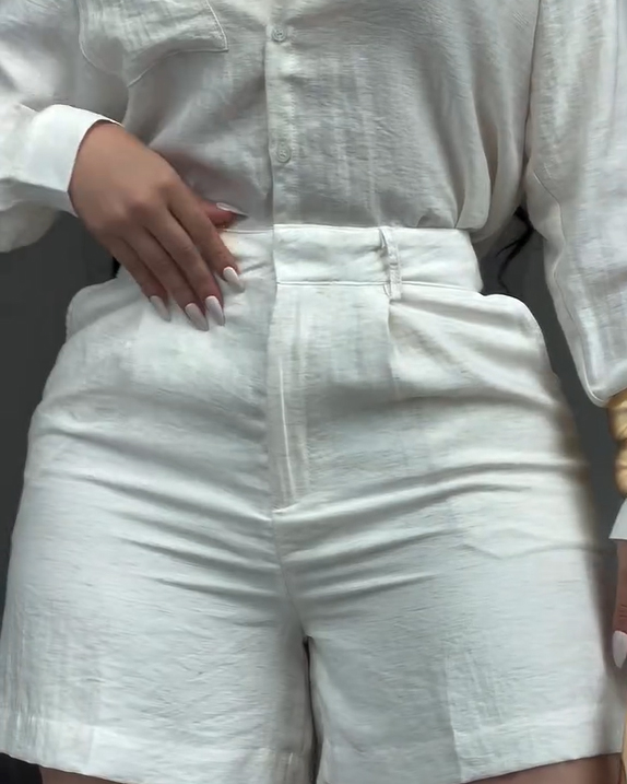 2 Piece Sets For Women Fashion Casual linen Shirts And Shorts