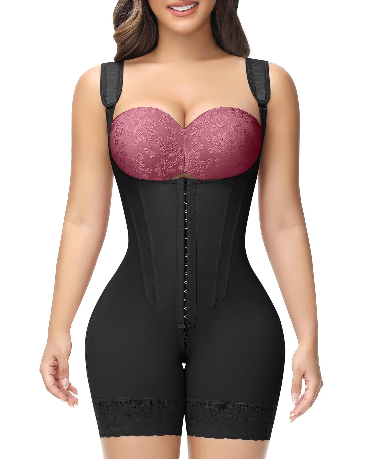 Hook & Eye Tummy Control Zipper Crotch Shaping Bodysuit-Curvy-Faja