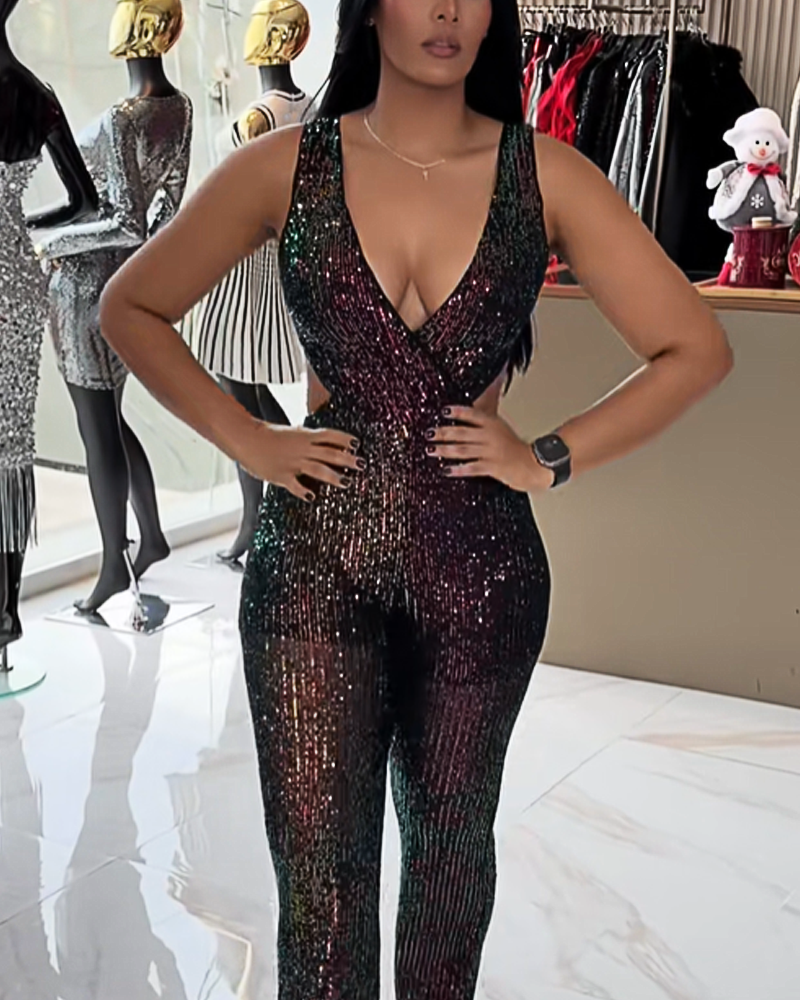 Casual Sequined Backless Jumpsuit (Pre-Sale)