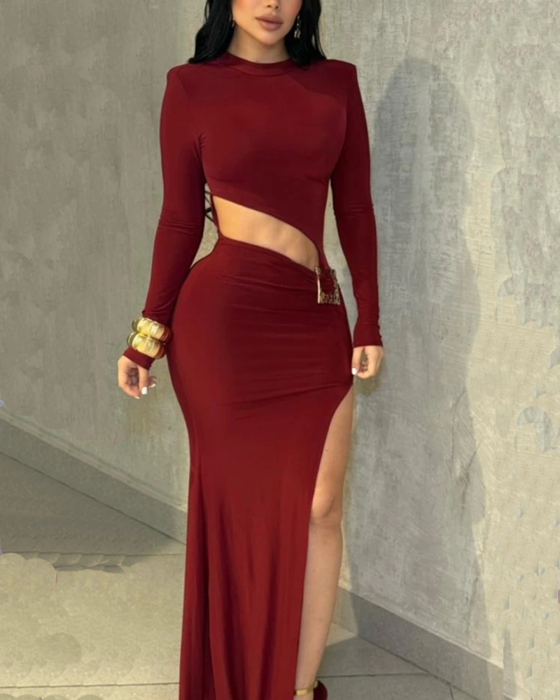 Cropped Round Neck Long Sleeved Dress