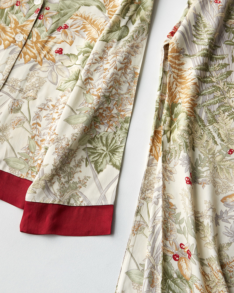 Contrast Color Plant Ice Silk Pajamas Set