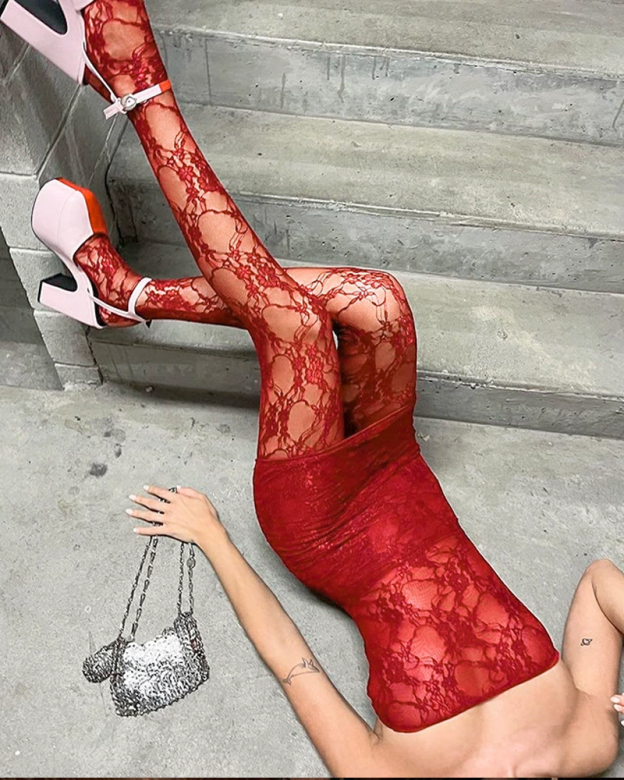 Sexy Lace Bodycon Strapless Set With Pantyhose