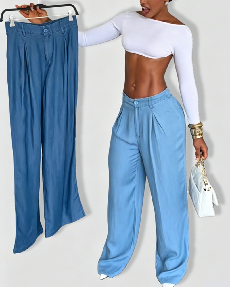 High-Waisted Pleated Wide-Leg Casual Pants（Pre-Sale）