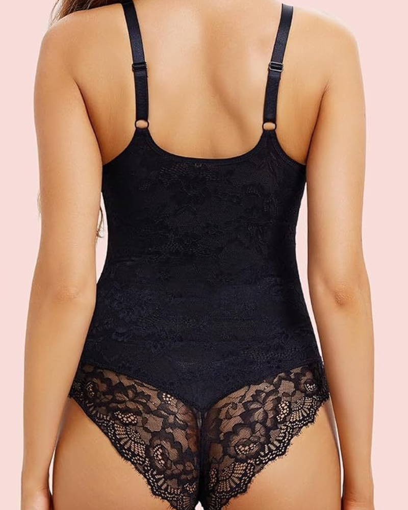 Lace Tummy Control Bodysuit-Curvy-Faja