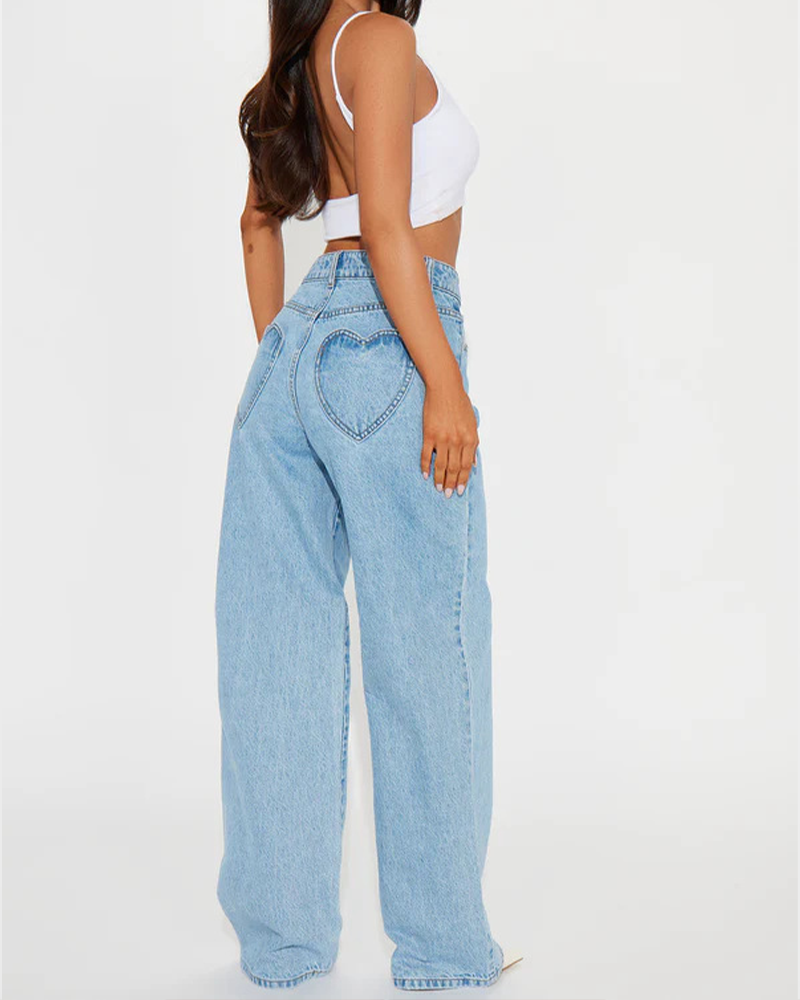 Heart Pocket High-Rise Straight Jeans-Curvy-Faja