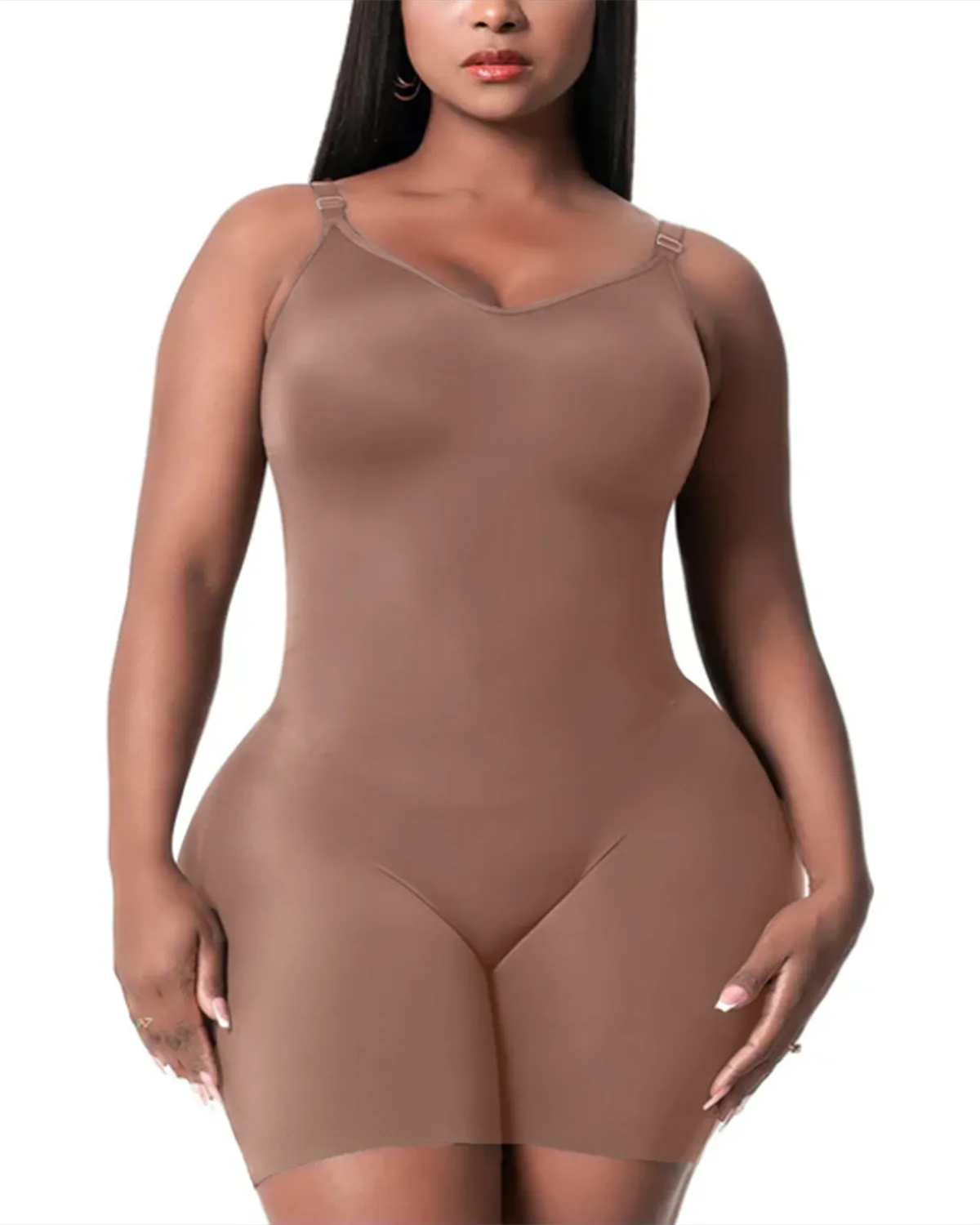 Daily Use Comfy Tummy Control Shapewear Bodysuit Mid Thigh With Built-In Bra-Curvy-Faja