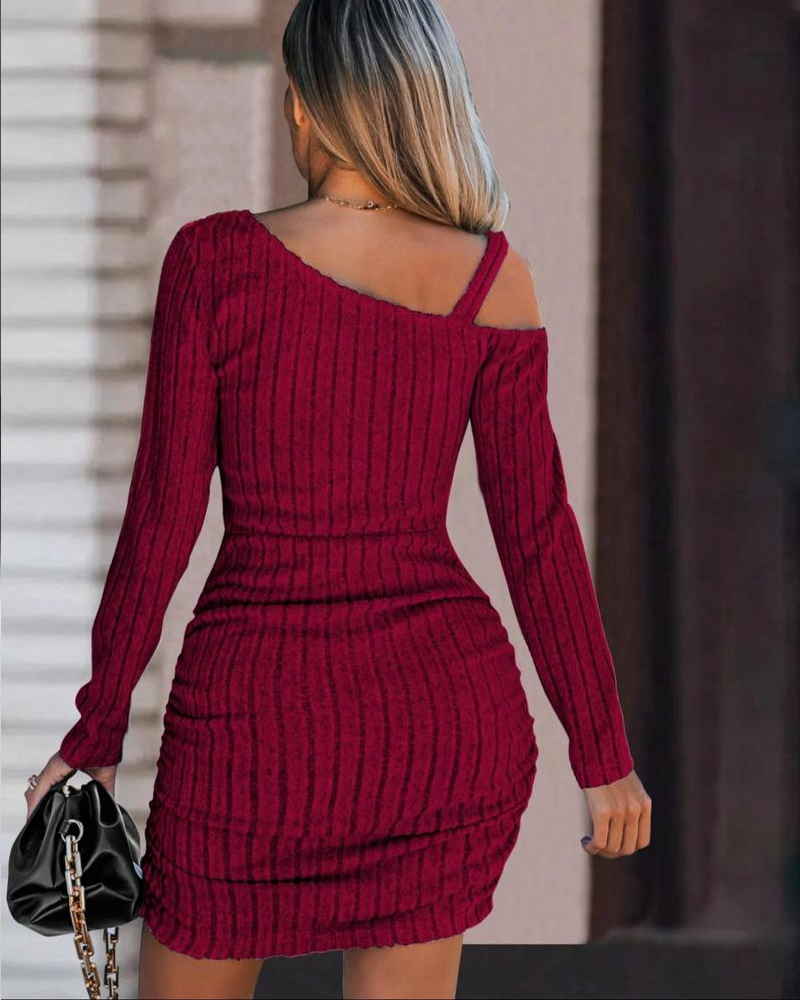 Off-Shoulder One-Neck Tight-Fitting Bodycon Knit Dress