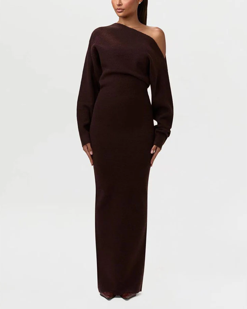 Off-Shoulder Long-Sleeved Slim-Fit Elegant And Gorgeous Sweater Dress