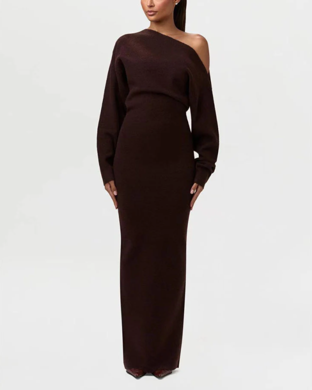 Off-Shoulder Long-Sleeved Slim-Fit Elegant And Gorgeous Sweater Dress