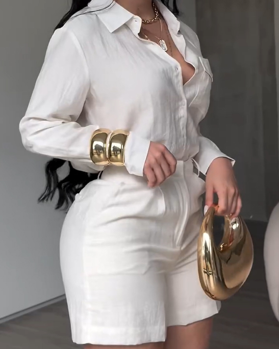 2 Piece Sets For Women Fashion Casual linen Shirts And Shorts