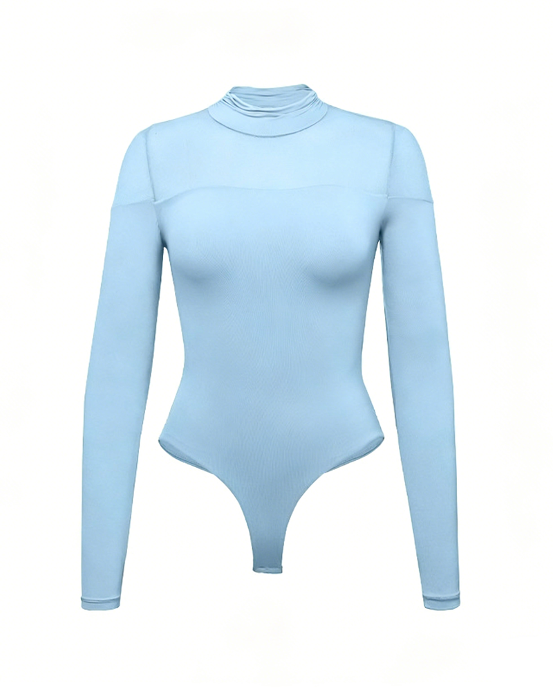 Seamless High-Neck Base Layer Mesh Splicing Long-Sleeved Slim-Fit High-Elastic Bodysuit