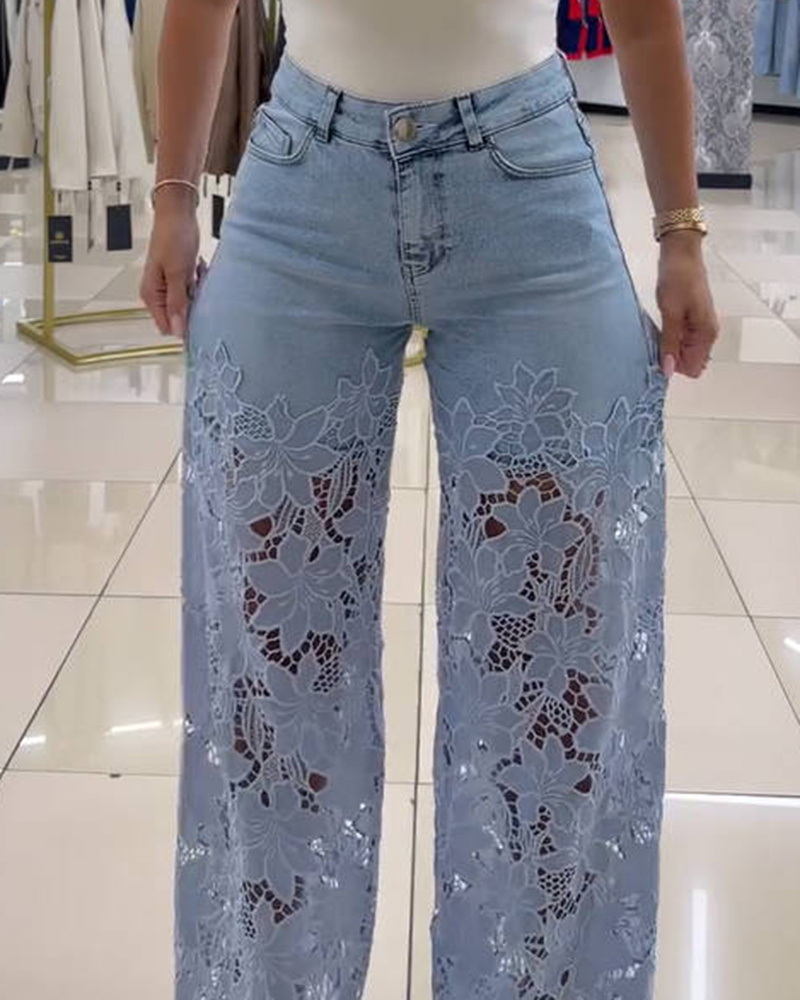 Laced Baby Blue Jeans-Curvy-Faja