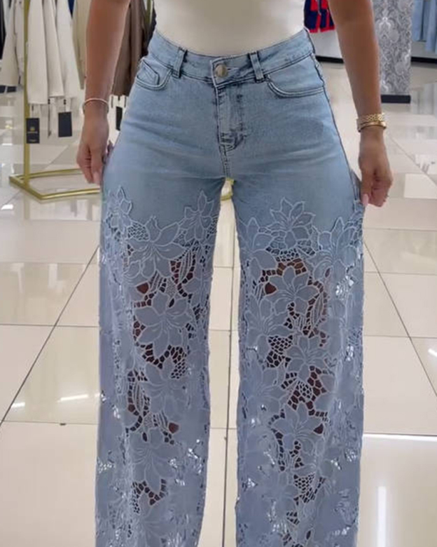 Laced Baby Blue Jeans-Curvy-Faja