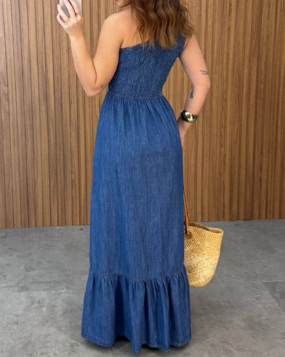 Off-the-Shoulder Slimming Denim Dress-Curvy-Faja