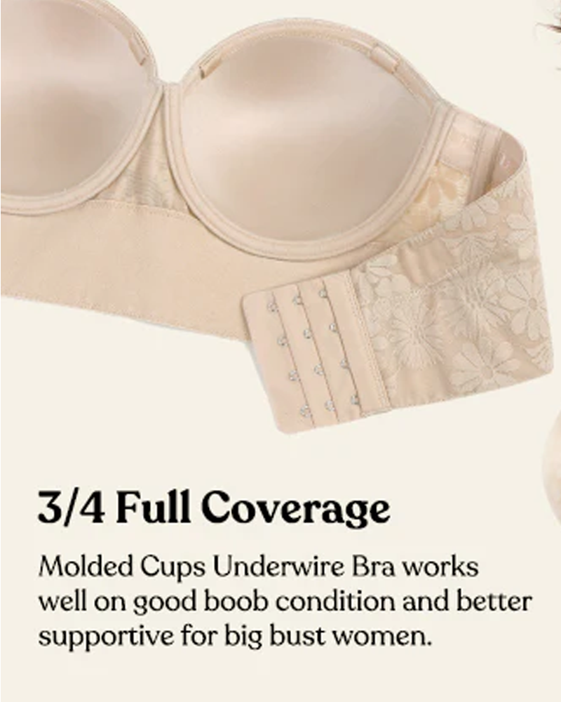 Plus Size Strapless Bra With Detachable Underwire To Support Side Breast Tissue And Prevent Sagging.