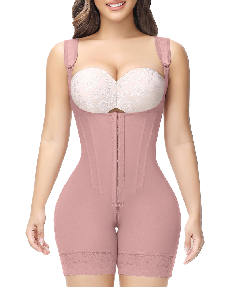 Hook & Eye Tummy Control Zipper Crotch Shaping Bodysuit-Curvy-Faja