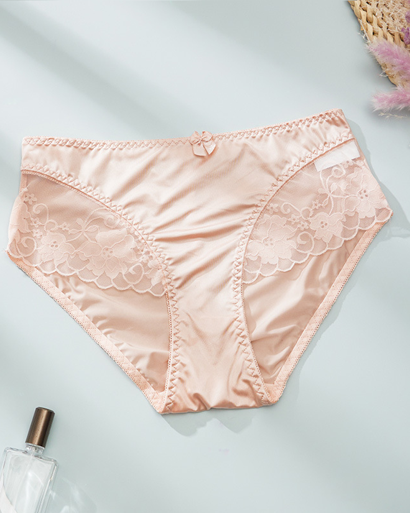 Elegant Satin Peach-Shaped Lace Bow Thong