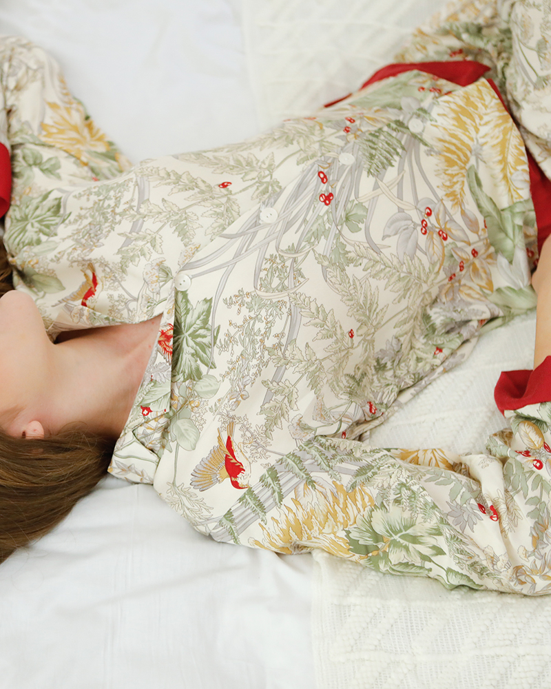 Contrast Color Plant Ice Silk Pajamas Set