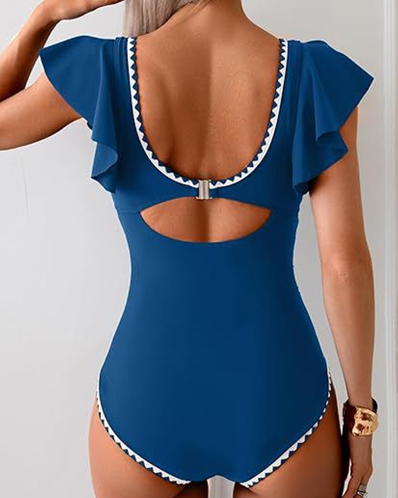 V-Neck Ruffle Push Up One Piece Swimsuit