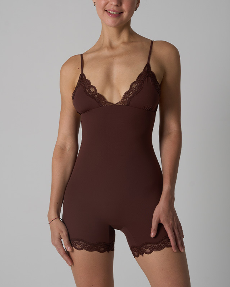 Lace Triangle Cup Nude-Feel Camisole Breathable Bodysuit