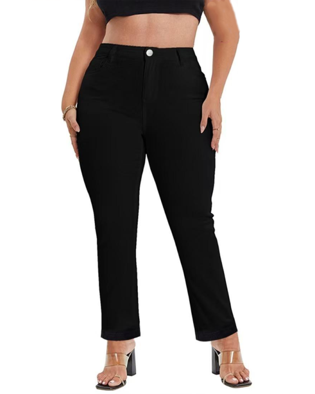 Plus-Size White Straight-Leg Jeans Cigarette Pants