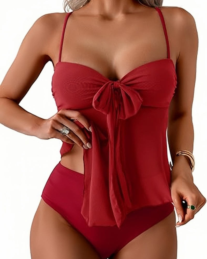 Tummy Control Mesh High Waist Tankini 2-Piece Swimsuit