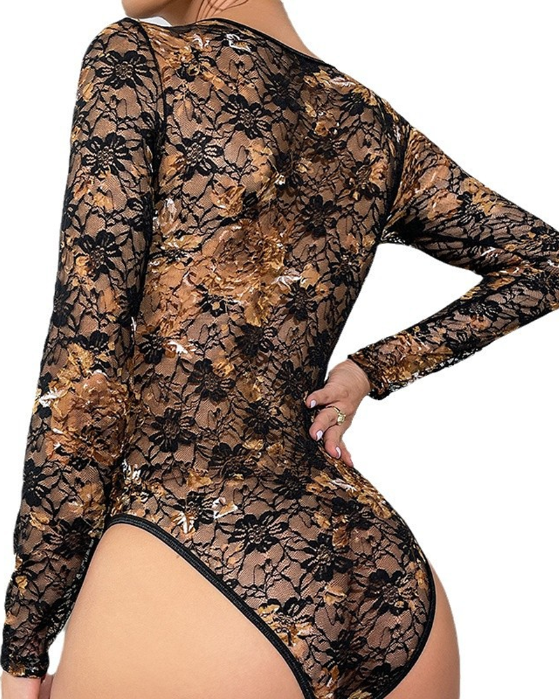Long Sleeved Lace Bodysuit Versatile And Shapely