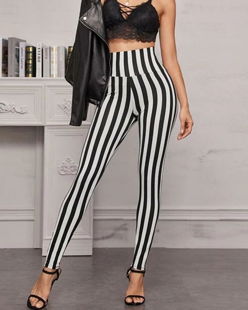 Striped High Waist Yoga Pants Leggings-Curvy-Faja