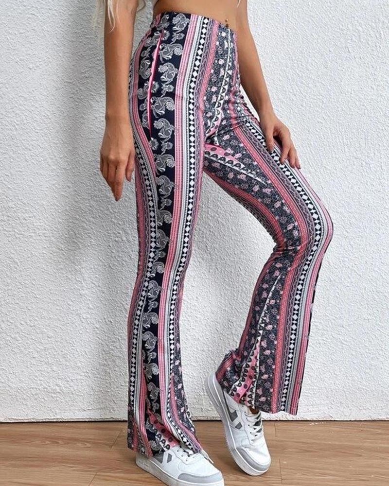 Vintage Print Flares With Tight Wrap Hips