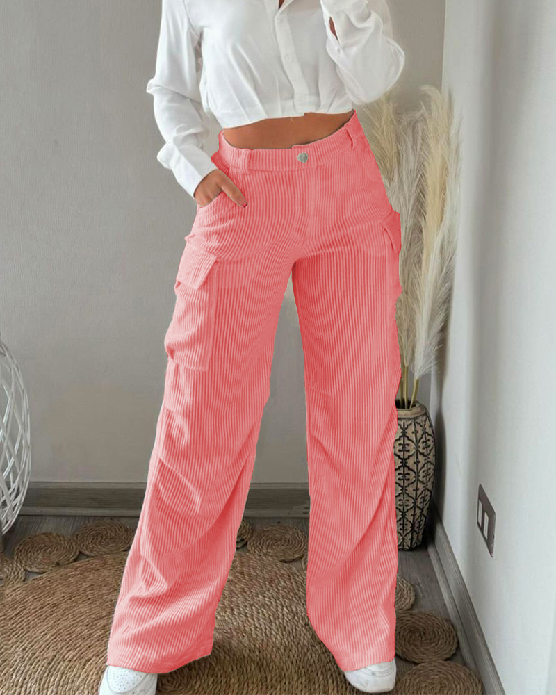Corduroy Cargo Trousers-Curvy-Faja