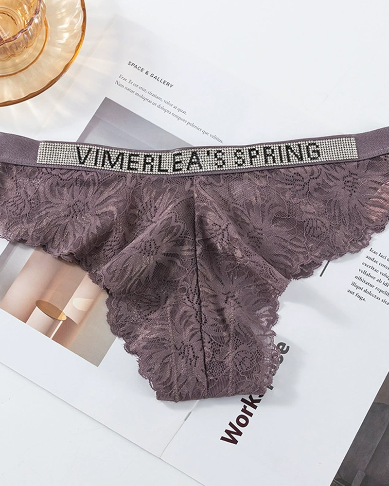 Sexy Rhinestone Waistband Panties-Curvy-Faja