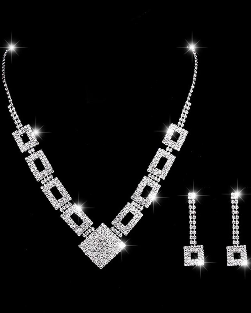 Upscale Diamond Full Necklace Earrings Bracelet Dinner Dress Jewelry Accessories-Curvy-Faja