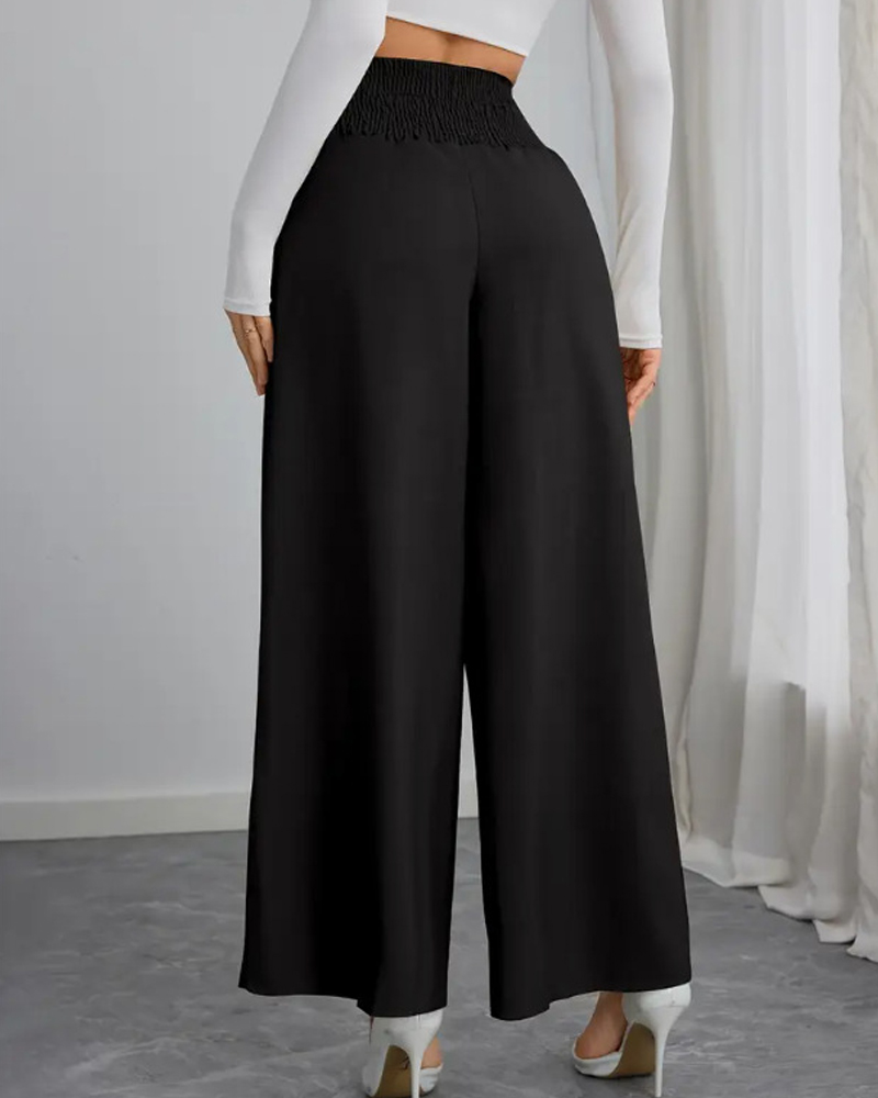 High Waist Slim Fit Wide Leg Pants-Curvy-Faja