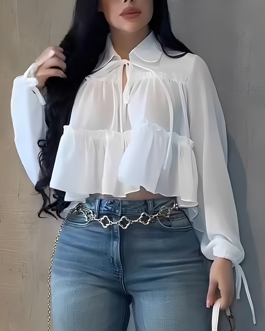 Women's Chiffon Ruffle Long Sleeve Shirt（Pre-Sale）