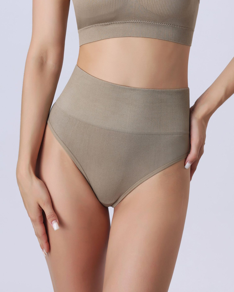 Threaded Solid Color Simple Thong-Curvy-Faja