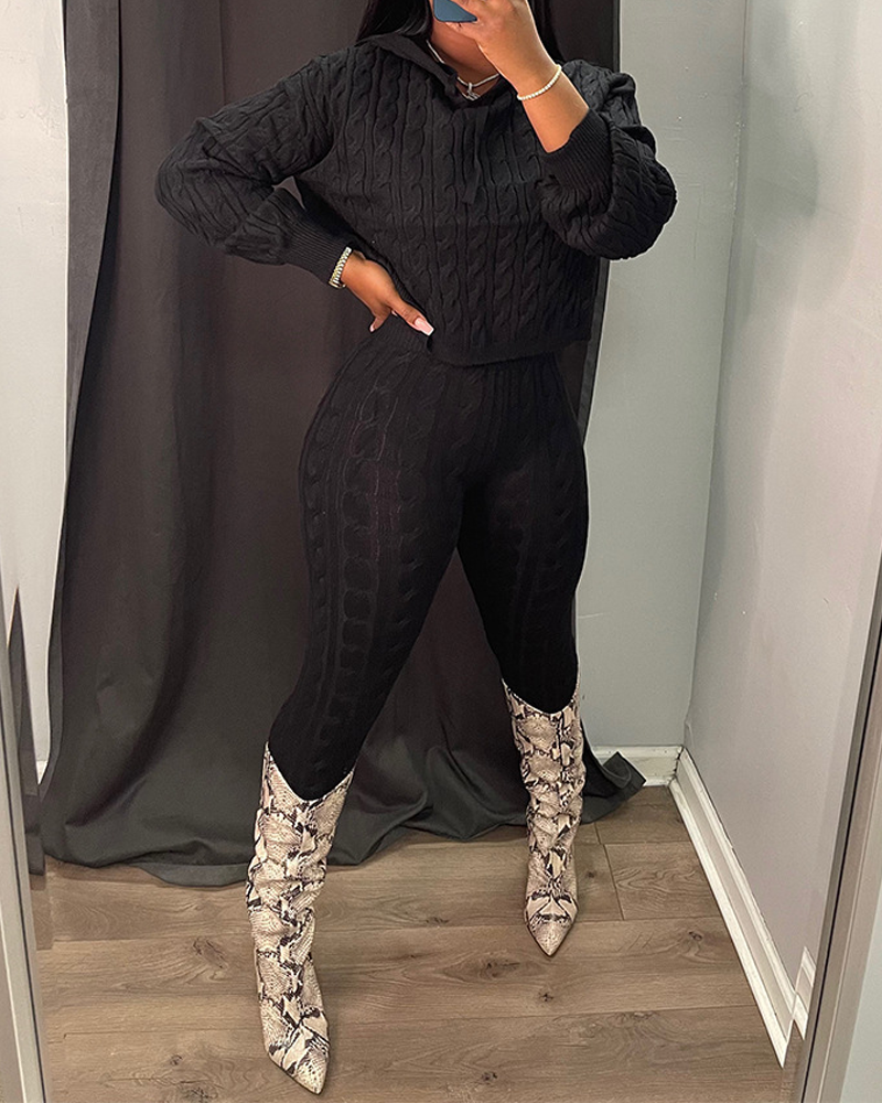 Casual Textured Long-Sleeved Knit Set