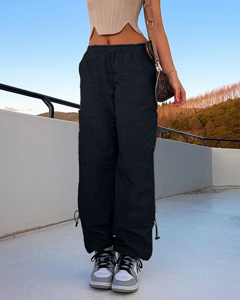 Loose-Fitting Straight-Leg Cargo Casual Pants-Curvy-Faja