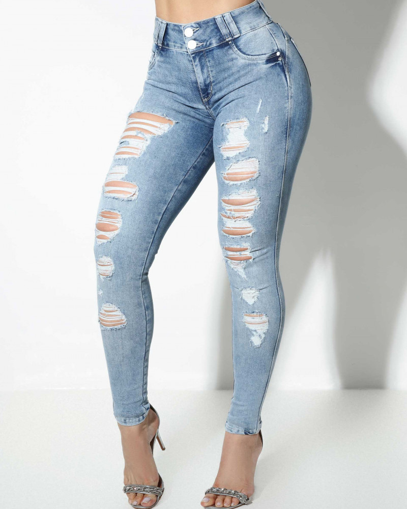 High-Waisted Ripped Skinny Jeans (Pre-Sale)