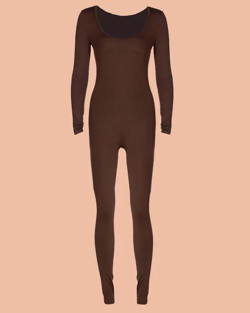 Low-Cut, Long-Sleeved Bodybuilding Jumpsuit